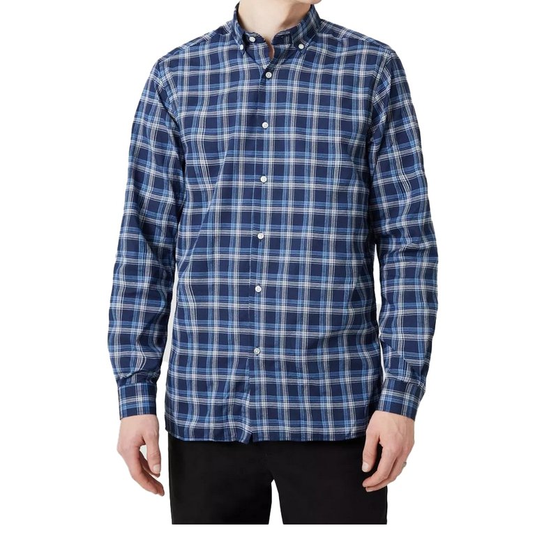 Maine Mens Classic Double Checked Long-sleeved Shirt In Blue