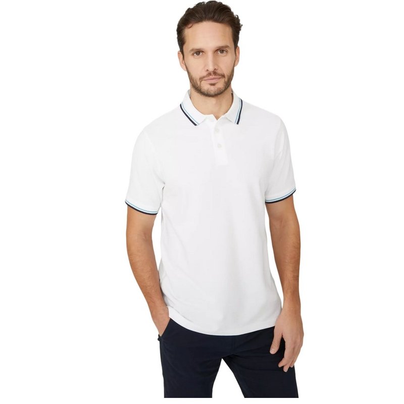 Maine Mens Pique Tipped Polo Shirt In White
