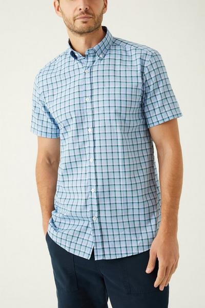 Maine Mens Powder Check Short-sleeved Shirt In Blue
