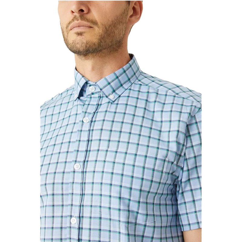 Shop Maine Mens Powder Check Short-sleeved Shirt In Blue