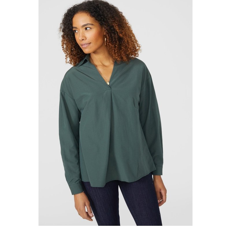 Maine Womens/ladies Stripe Pleated Relaxed Fit Shirt In Green