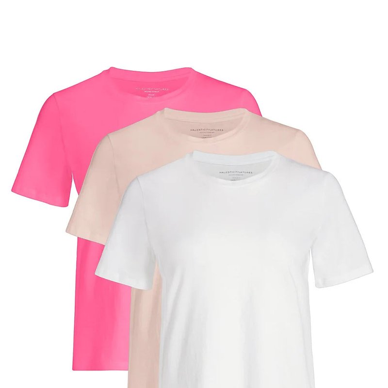 Majestic Cotton Silk Touch Crewneck 3-piece Gift Pack In Pink