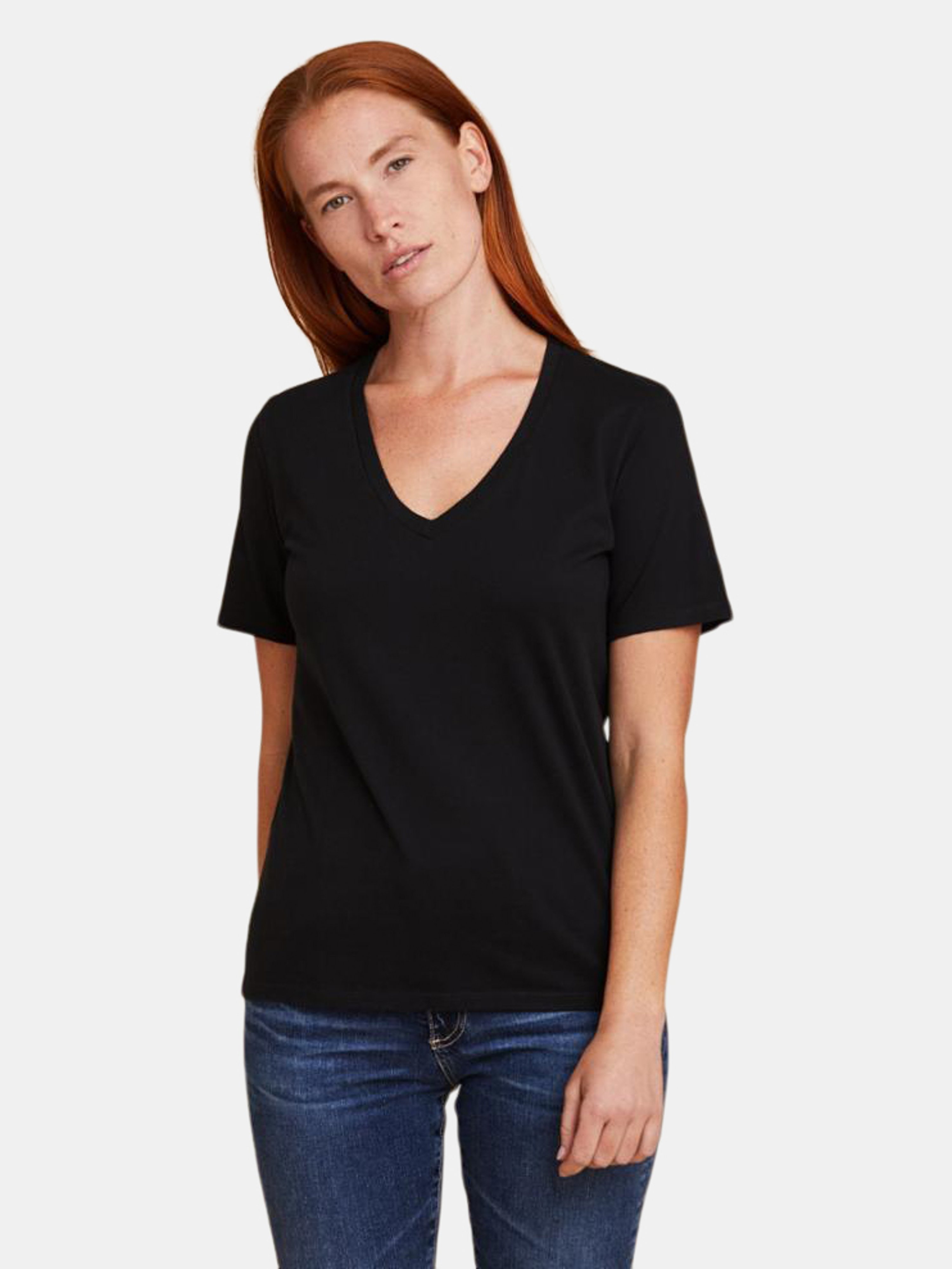 Majestic Cotton Silk Touch S/s V-neck In Noir