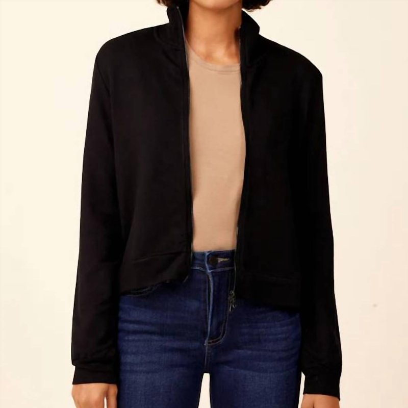 Shop Majestic French Terry Zip Front Jacket In Black