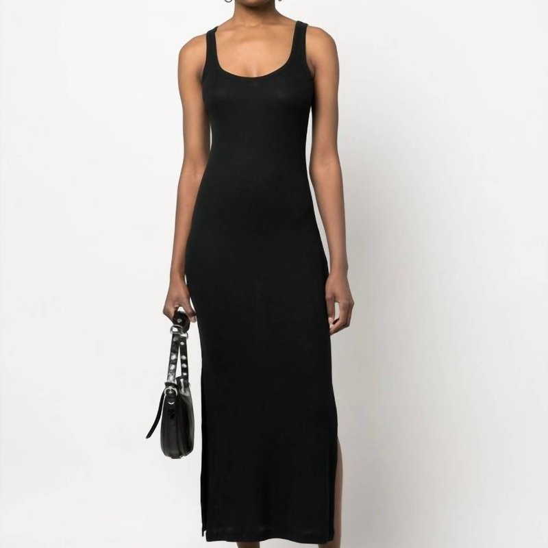 Shop Majestic Lyocell Cotton Rib Tank Dress With Slits In Black