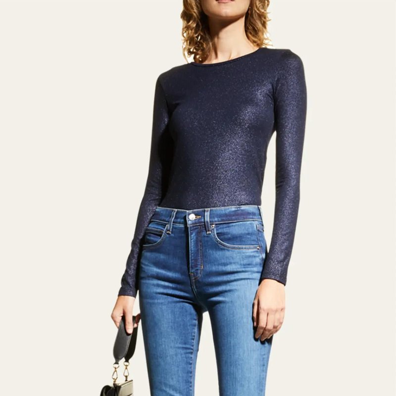 Majestic Soft Touch Metallic Crewneck Top In Blue