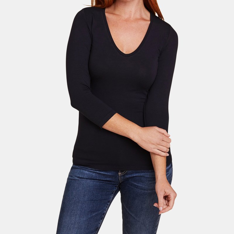 Majestic Soft Touch 3/4 Sleeve V-neck In Marine