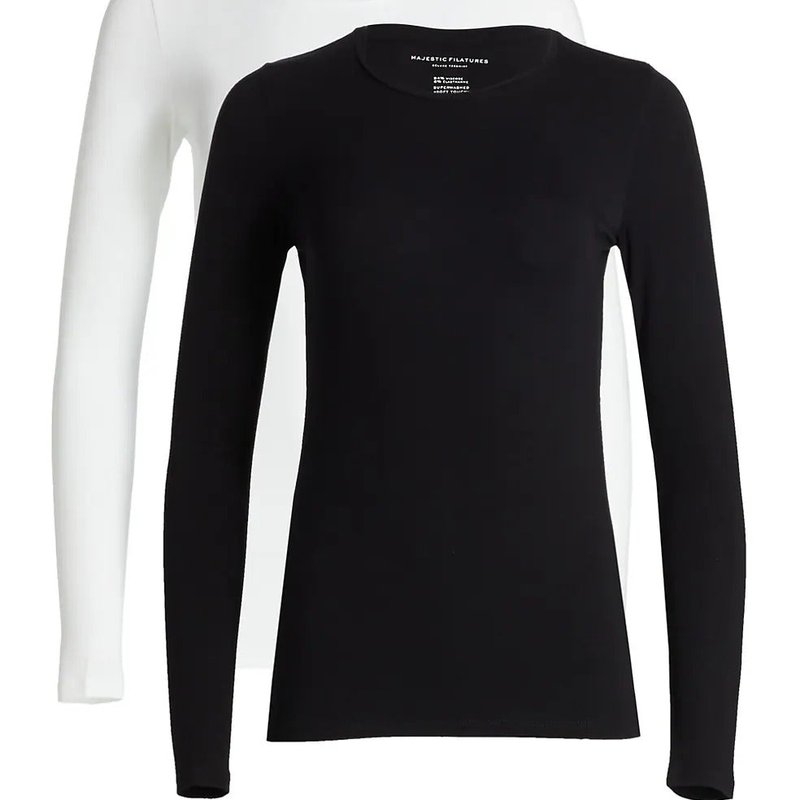 Majestic Soft Touch Crewneck 2-piece Gift Pack In Black