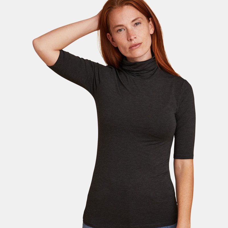 Majestic Soft Touch Elbow Sleeve Turtleneck In Anthracite Chine