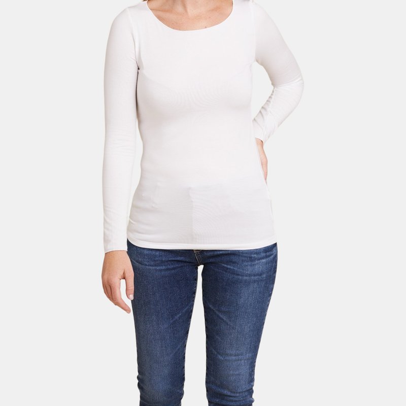 Majestic Soft Touch L/s Boatneck Merrow Finish In Blanc