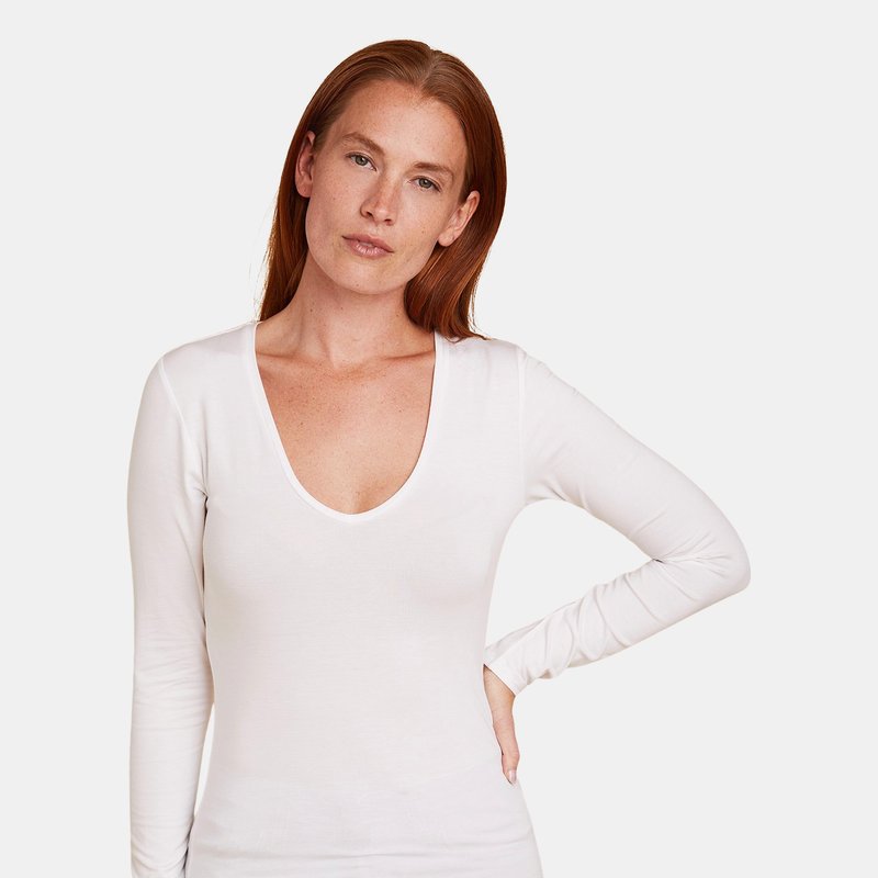 Majestic Soft Touch L/s V-neck Shirt In White