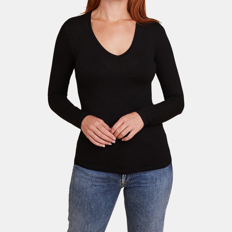 Majestic Soft Touch L/s V-neck Shirt In Black