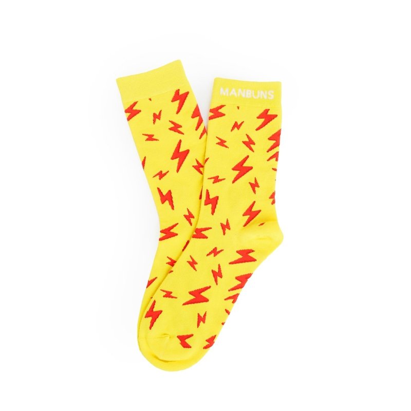Manbuns Lightning Bolt Unisex Crew Socks In Yellow