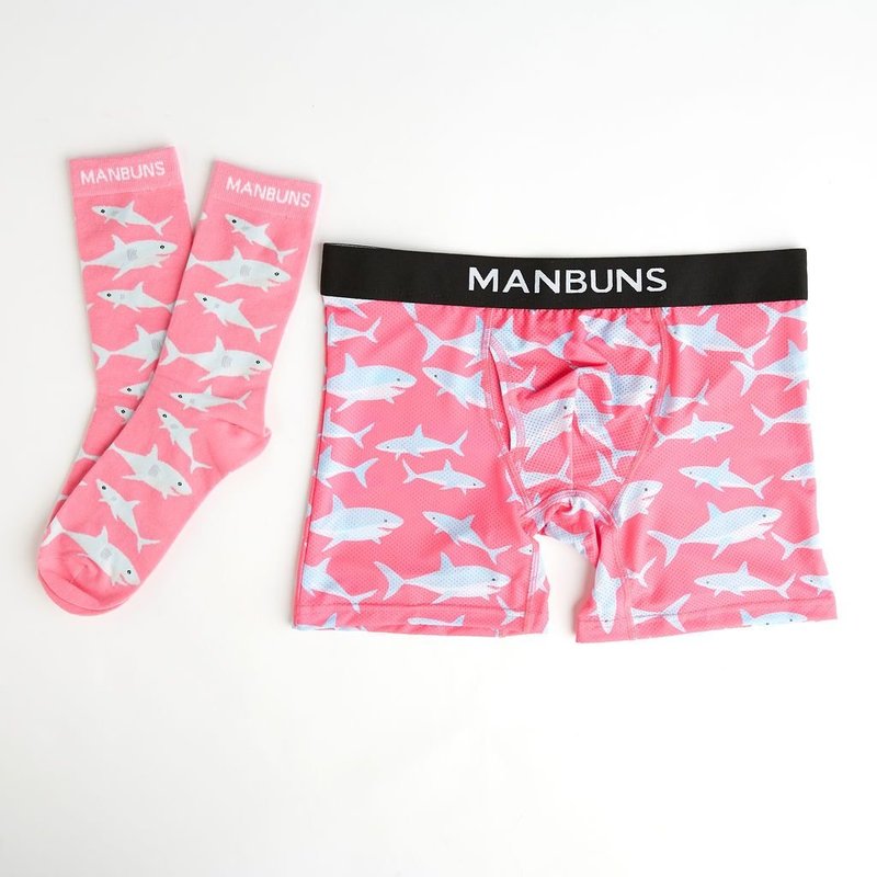 Manbuns Men's Baby Shark Boxer Brief Underwear And Sock Set In Pink