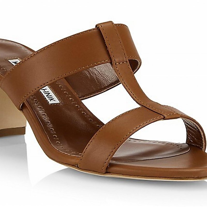 Shop Manolo Blahnik Kesbihi 50 Leather Mules Heeled Sandals In Brown