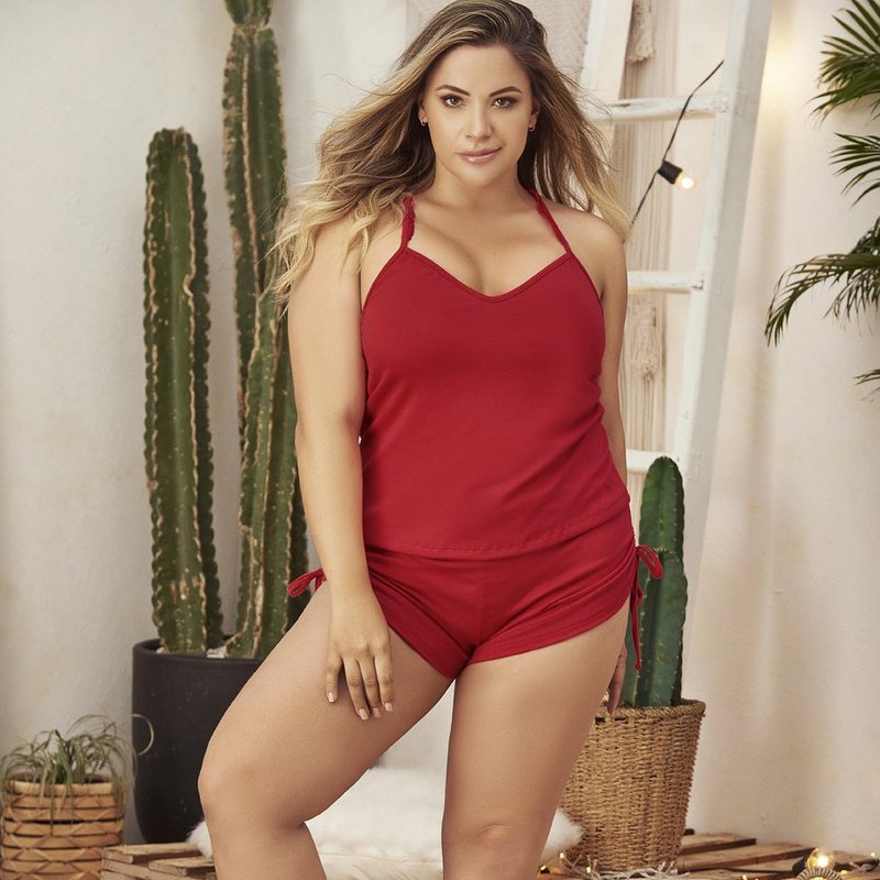 Mapalé Two Piece Pajama Set. Top And Shorts 7095x In Red