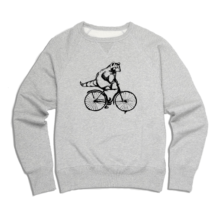 Unisex Torontonian Raccoon on A Bike Sweater/Sweatshirt - Grey