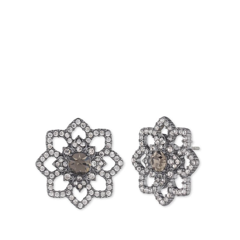 Shop Marchesa Black Lace Floral Button Earrings
