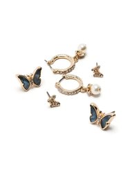 Blue Butterfly Pearl Trio Earrings