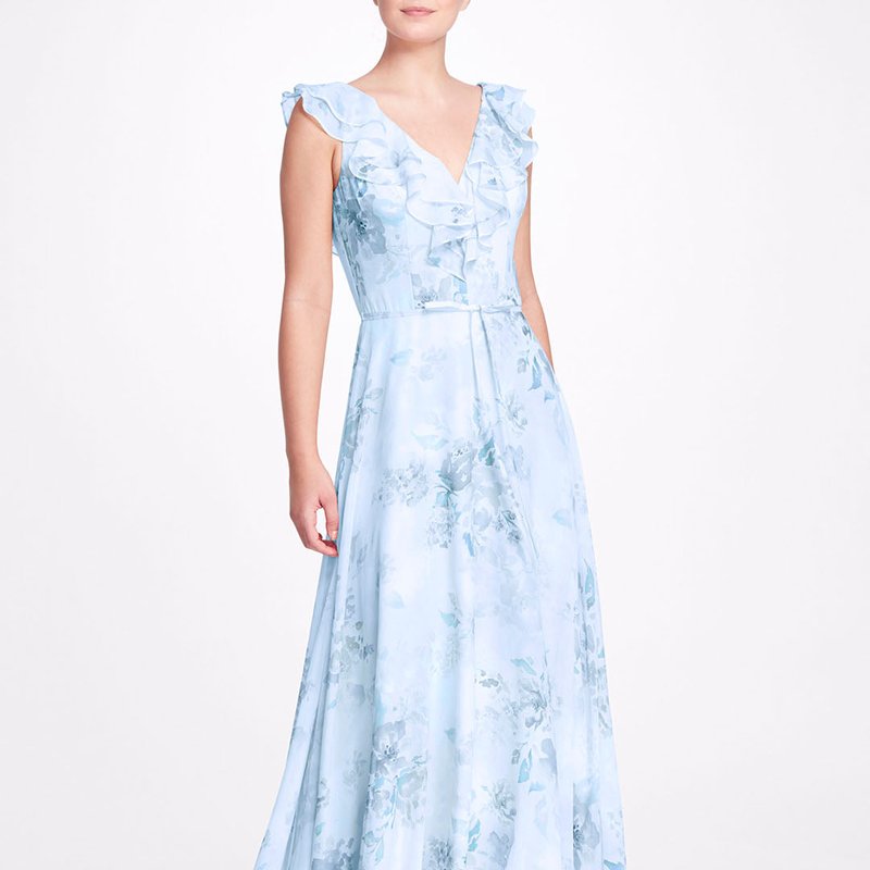 Shop Marchesa Bridesmaids Desio Printed Dress In Blue