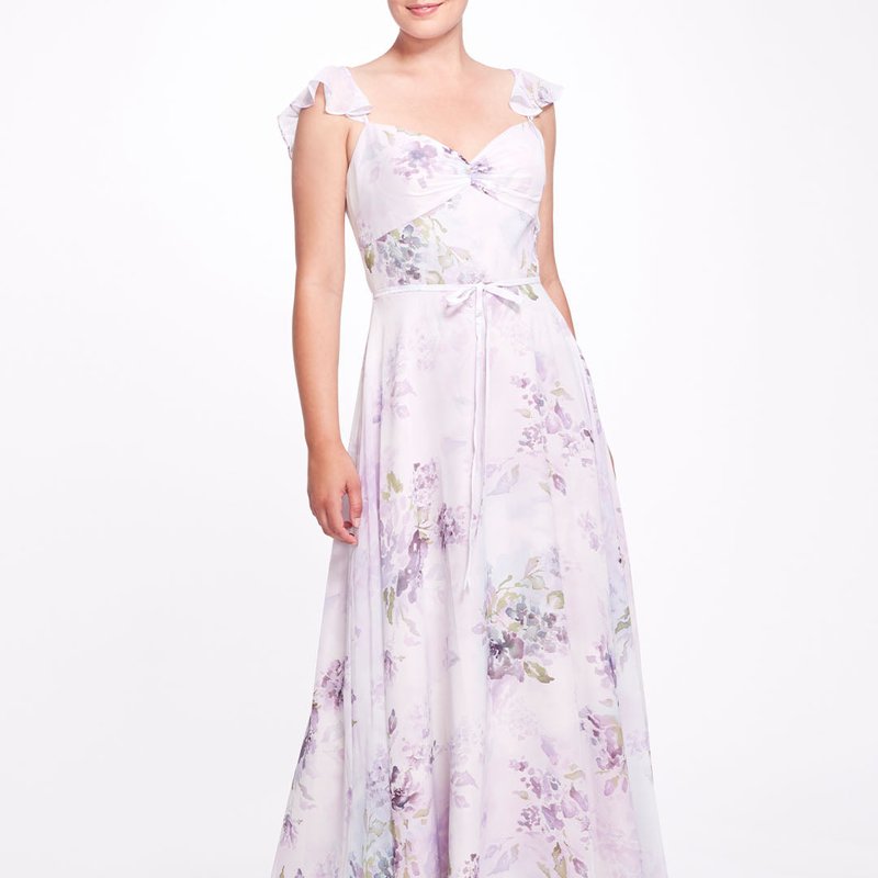 Marchesa Bridesmaids Naples Printed Gown In Purple