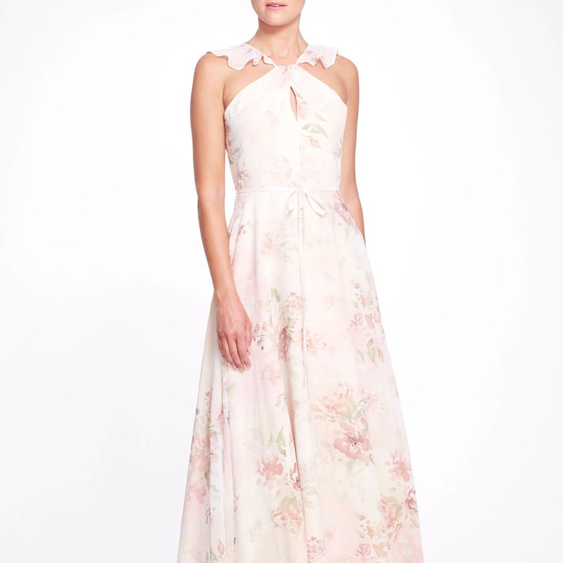 Marchesa Bridesmaids Pavia Printed Gown In Blue