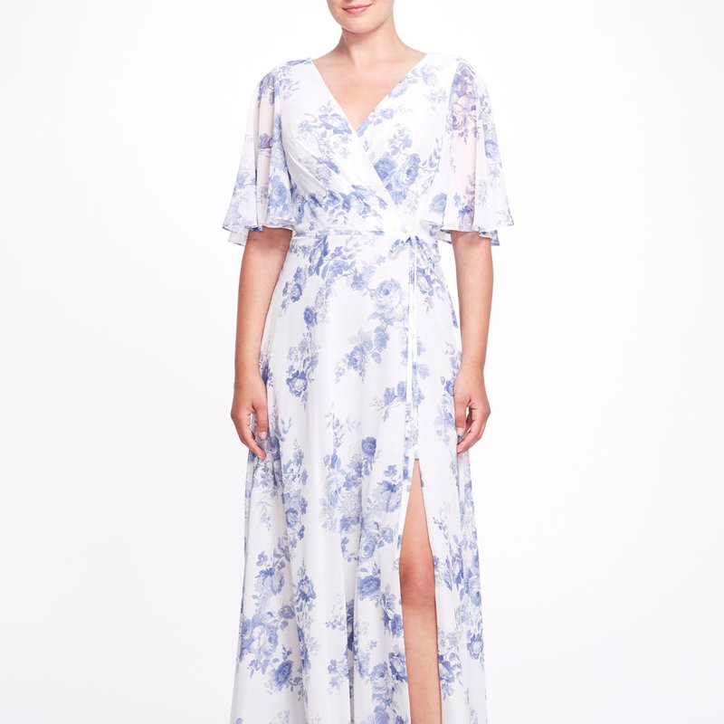 Marchesa Notte Rome Printed Gown In Blue