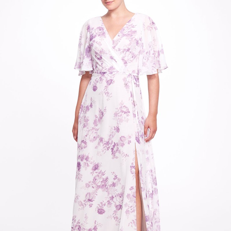 Marchesa Bridesmaids Rome Printed Gown In Purple