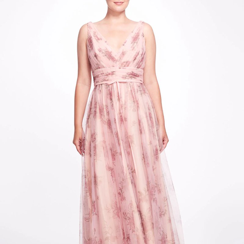 Marchesa Bridesmaids Sleeveless V-neck Tulle Gown In Pink