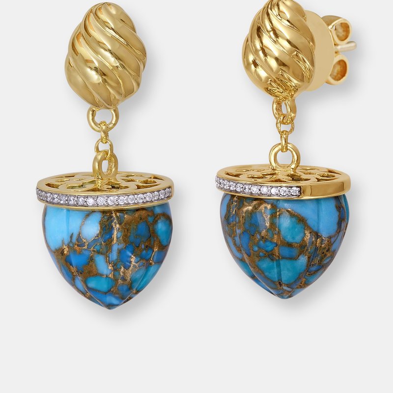 Marchesa Glory Of The Sun Turquoise And Diamond Drop Earrings In 14k Yellow Gold Plated Sterling Sil
