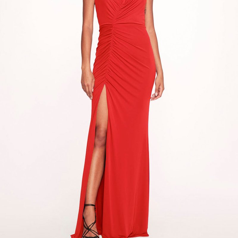 Marchesa Notte Asymmetrical Matte Gown In Red