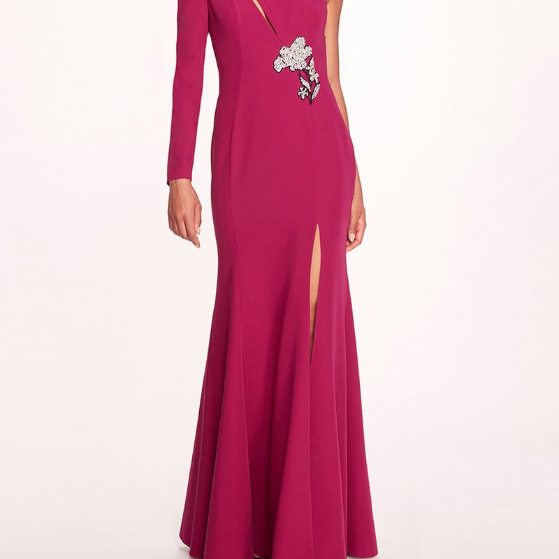Marchesa Notte Beaded Floral Gown In Red