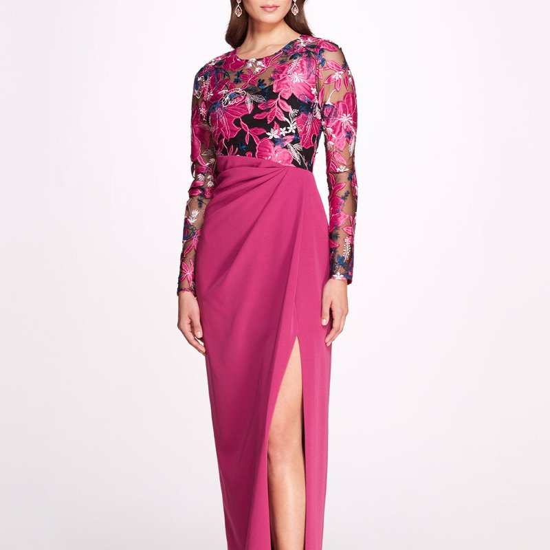 Marchesa Notte Botanical Gown In Pink