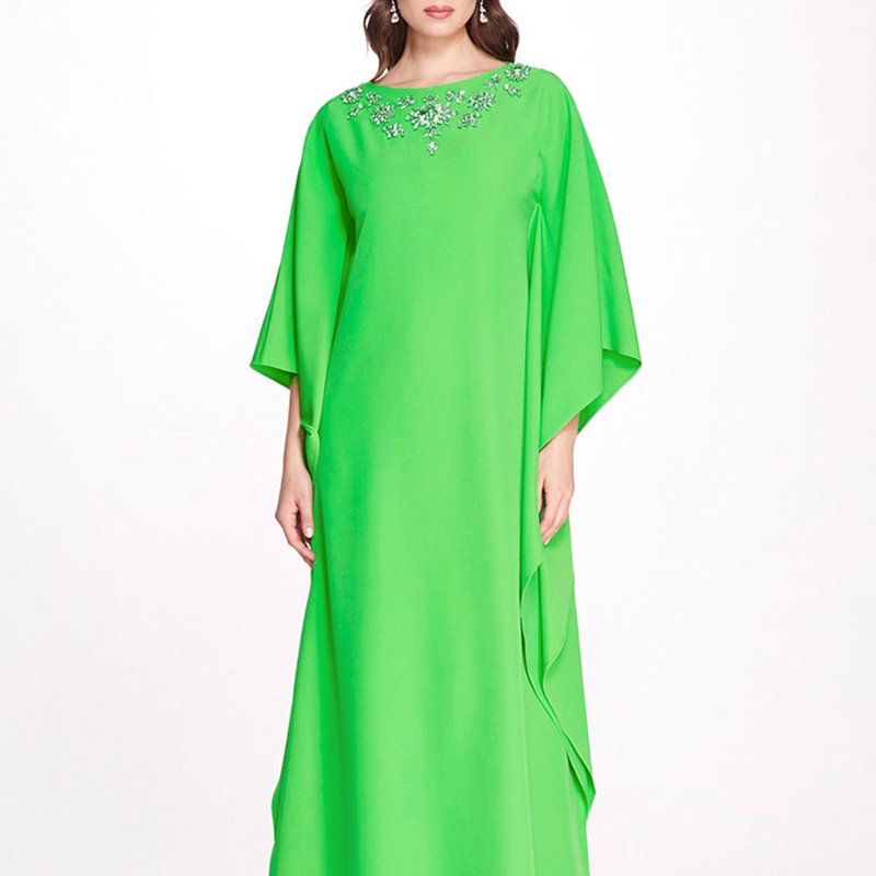 Marchesa Notte Crystal-embellished Long-sleeve Maxi Dress In Green