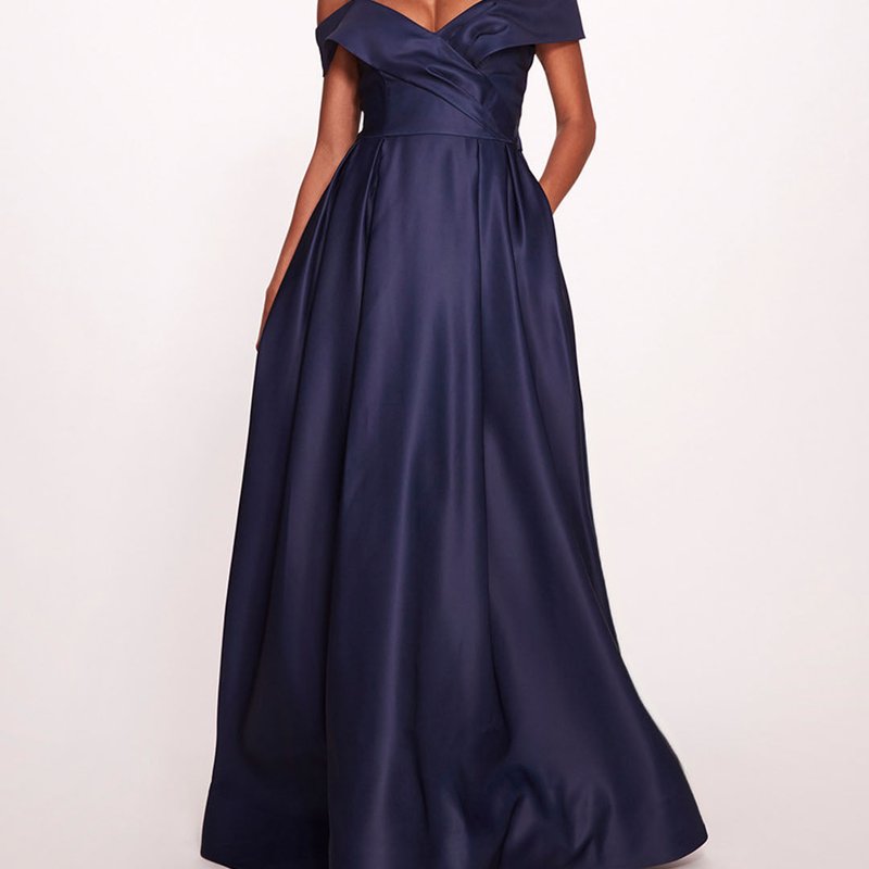 Shop Marchesa Notte Duchess Satin Gown In Blue