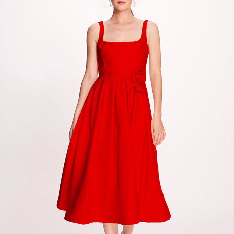 Shop Marchesa Notte Duchess Satin Midi Dress In Red