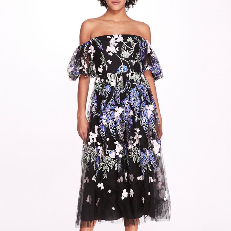 MARCHESA NOTTE EMBROIDERED WISTERIA DRESS