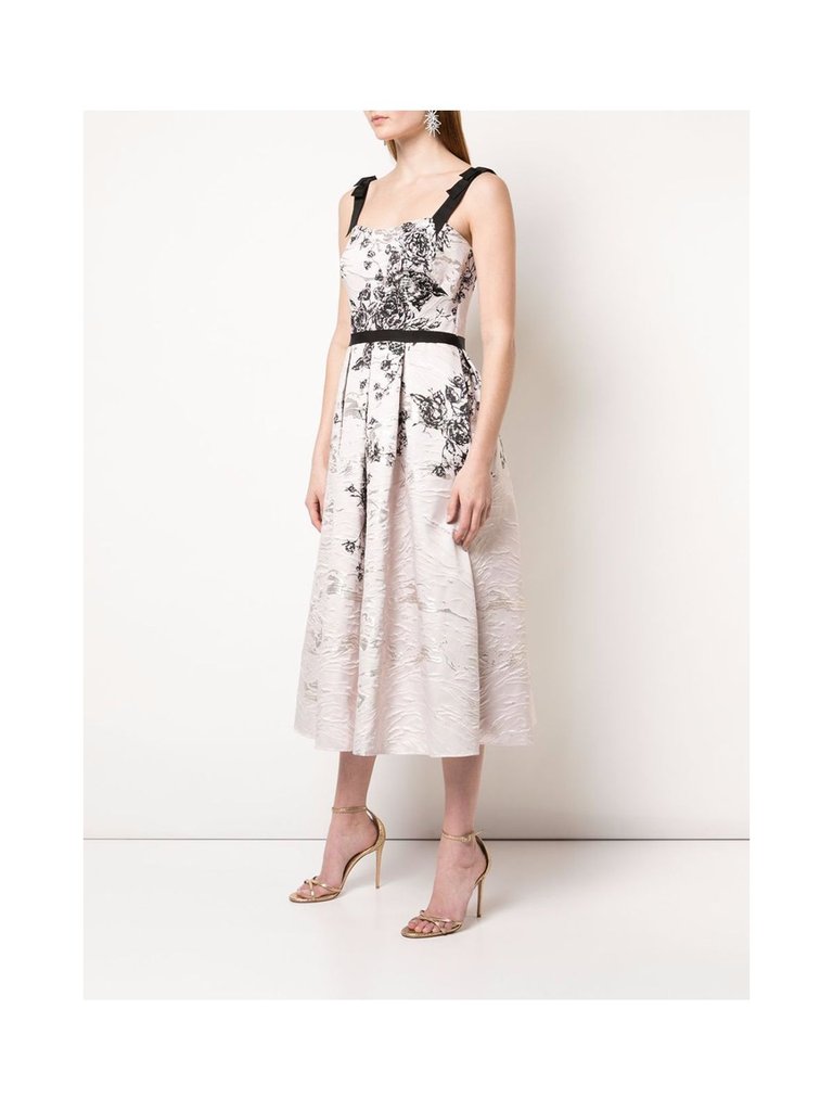 Floral Print Jacquard Tea-Length Dress