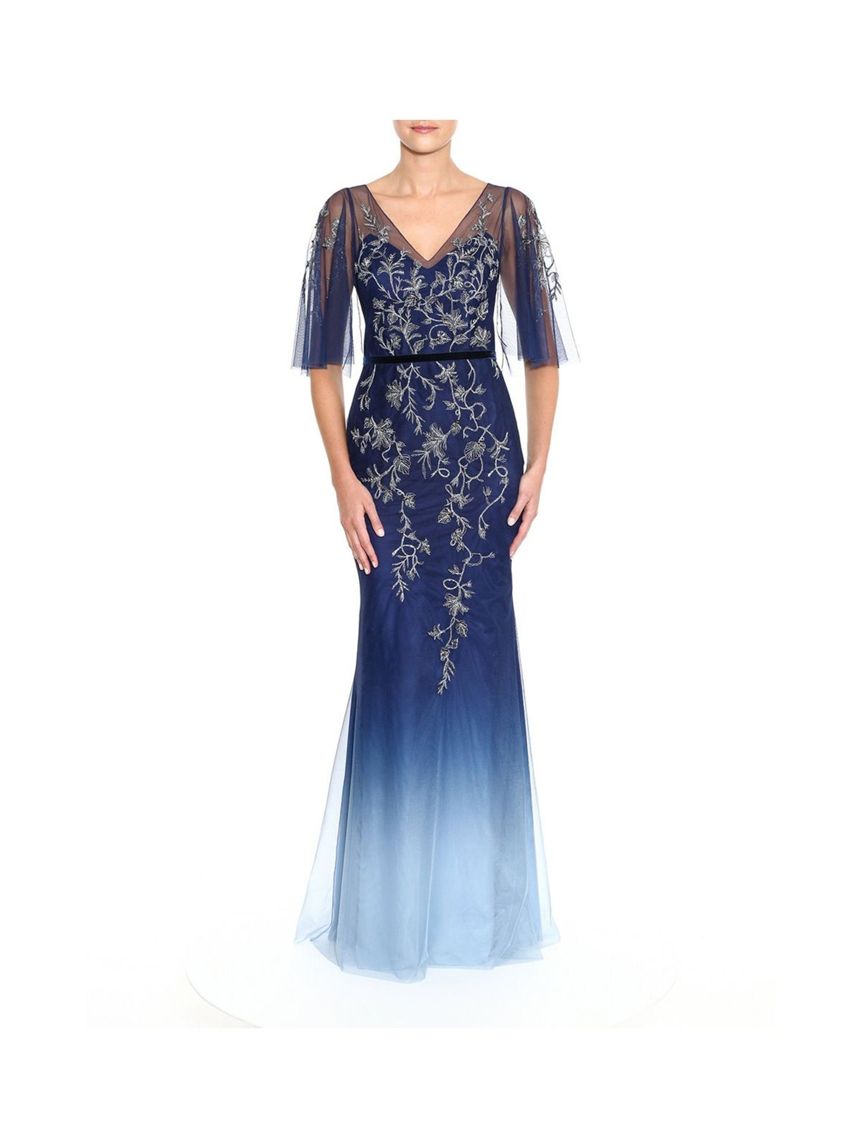 MARCHESA NOTTE MARCHESA NOTTE FLUTTER SLEEVE EMBROIDERED GOWN