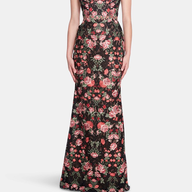 Marchesa Notte Guipure Mermaid Gown In Black/red