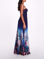 Halter Ombre Floral Gown - Navy