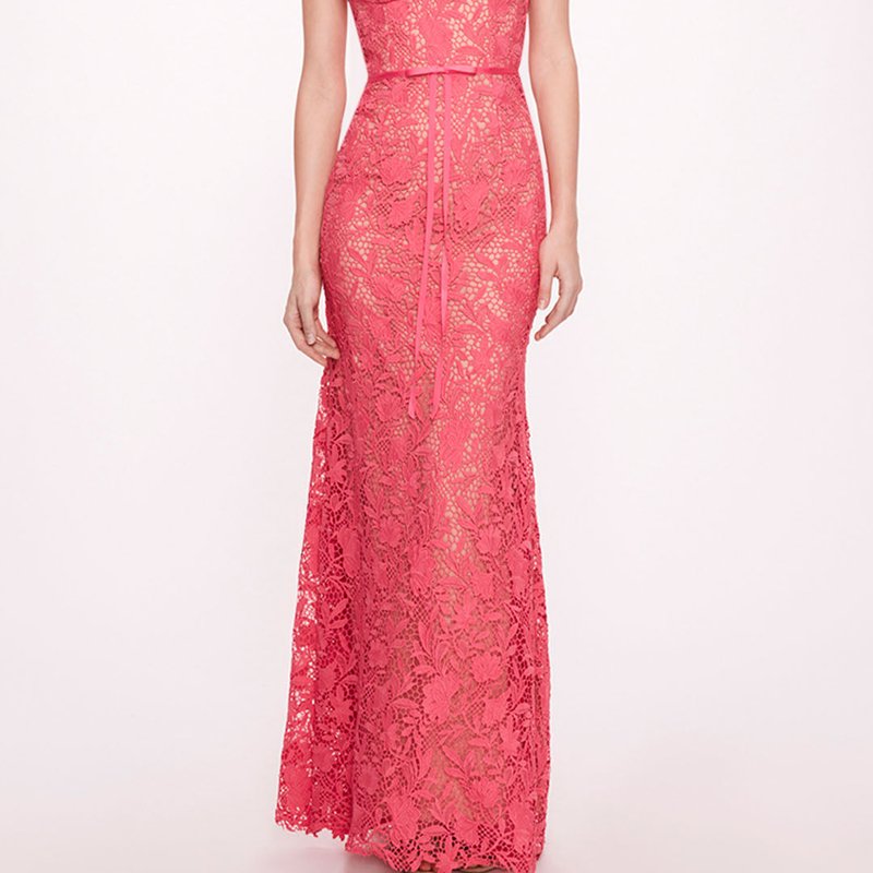 Shop Marchesa Notte Lace Mermaid Gown In Pink