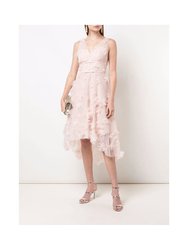 Metallic 3D Floral Cocktail Dress - Blush