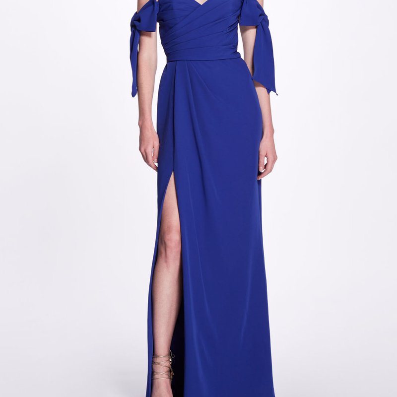 MARCHESA OFF SHOULDER BOW SLEEVE GOWN