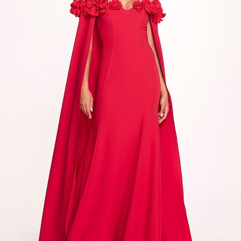 Marchesa Notte Off Shoulder Illusion Gown In Red