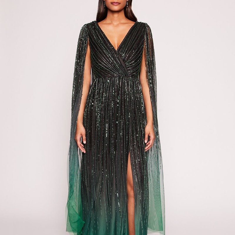 Marchesa Notte Ombre Beaded Gown In Green