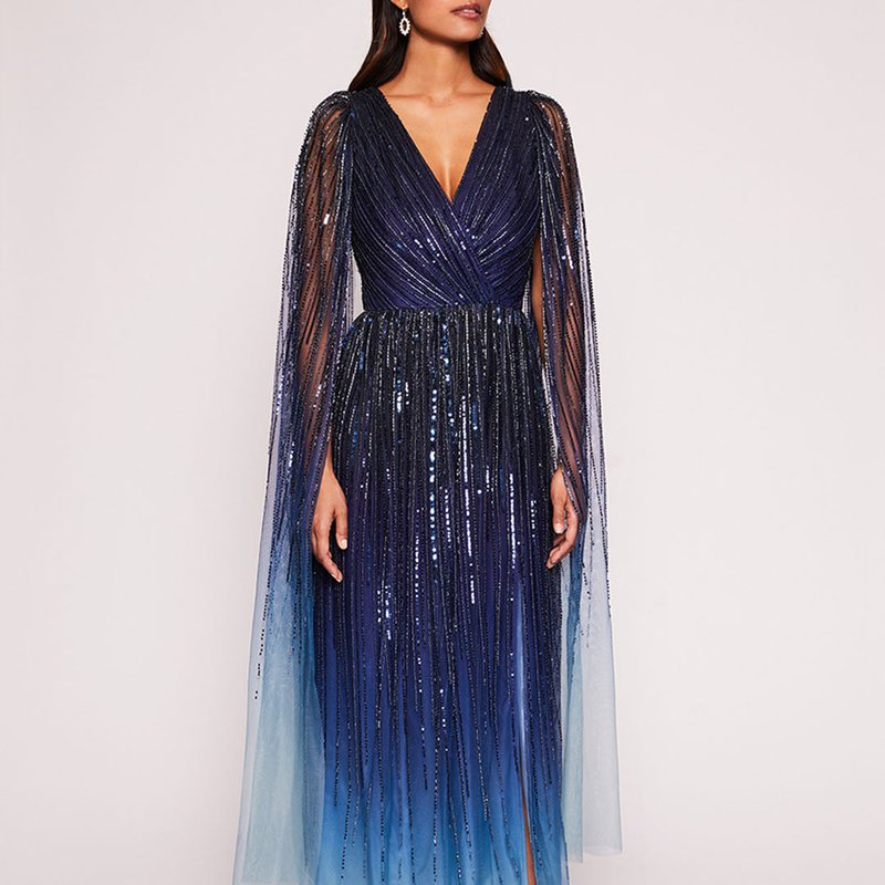 Marchesa Notte Ombre Beaded Gown In Blue