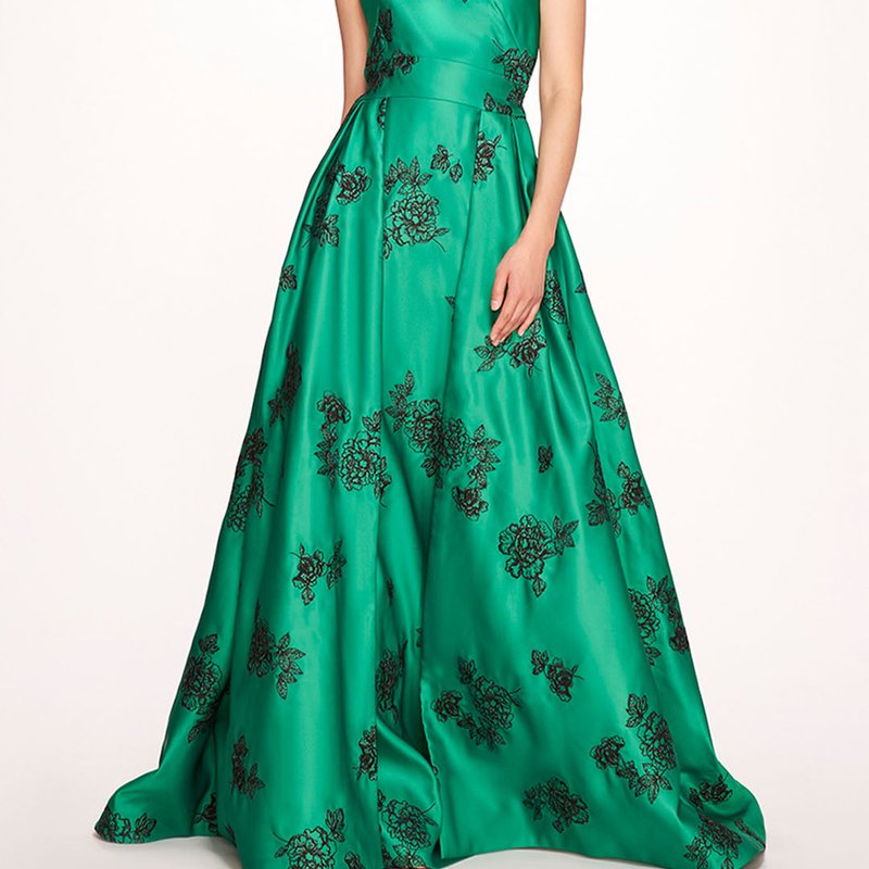 Shop Marchesa Notte One Shoulder Marigold Ball Gown In Green