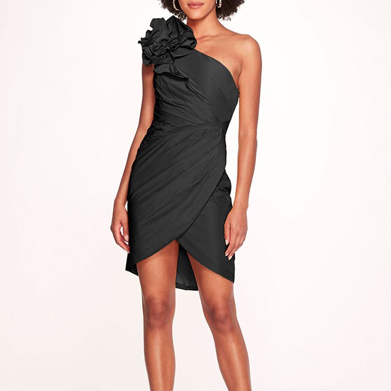 Marchesa Notte One Shoulder Taffeta Mini Dress In Black