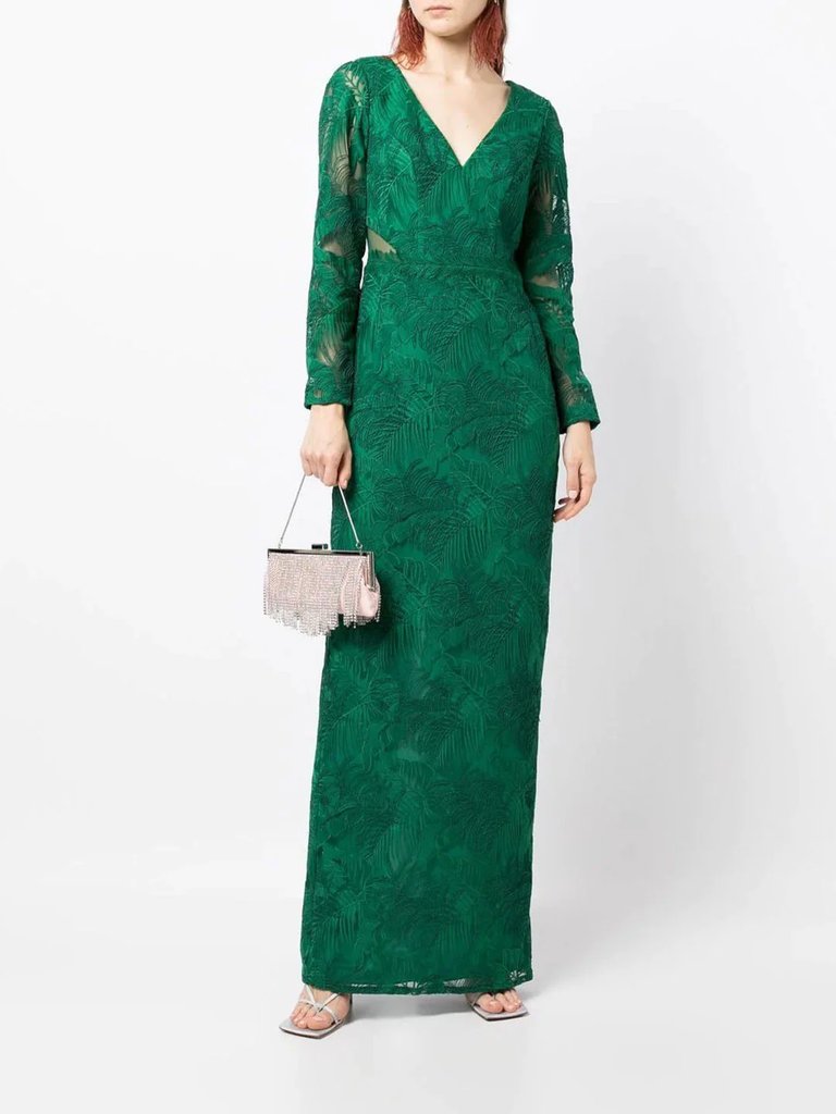 Plunging Long Sleeve Gown - Emrald - Emerald